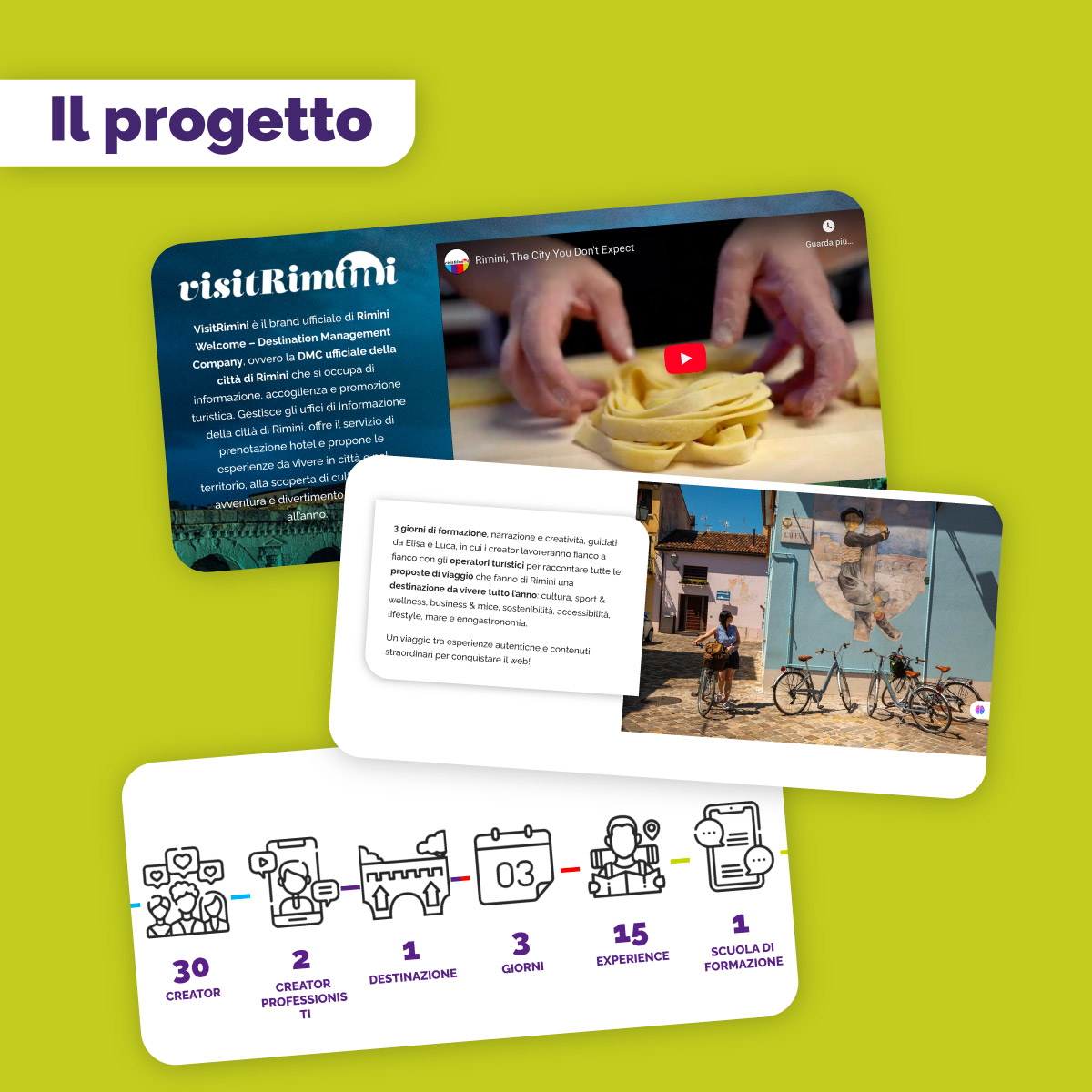 Anteprima della sezione “Programma” della landing page, con elenco giornaliero delle attività e immagini illustrative a lato.