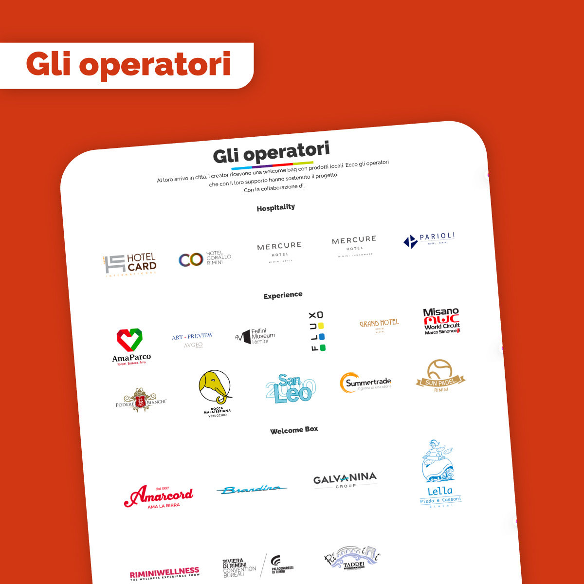 Visualizzazione di tutti gli operatori che hanno contribuito al progetto con loghi raffigurati su sfondo bianco.