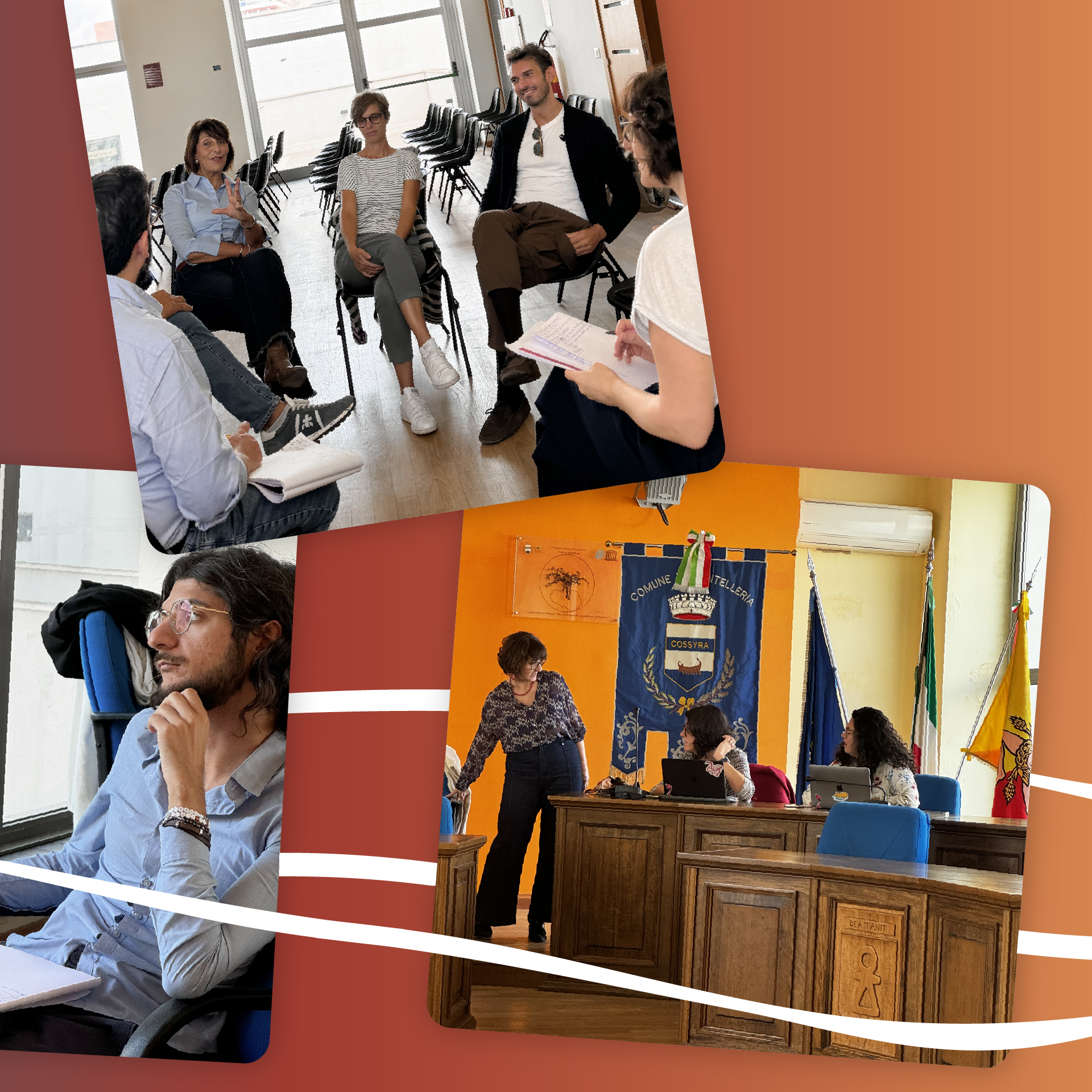 “Riunioni operative del progetto Visit Pantelleria: persone sedute attorno a un tavolo discutono idee e strategie per la promozione della destinazione.”