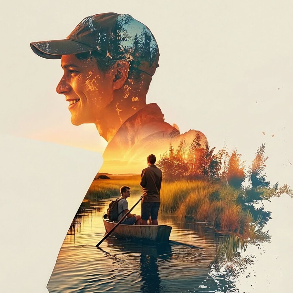 Viaggiatore sorridente sovrapposto a un paesaggio naturale al tramonto, immagine preview dell’articolo Travel Trends 2026.